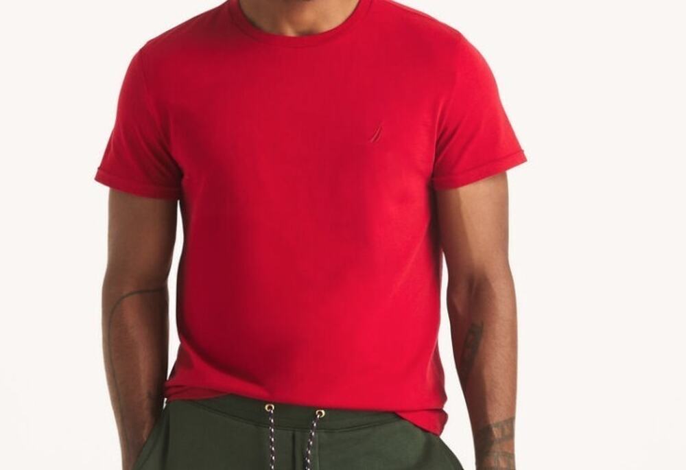 Nautica Men’s Crew Neck T-Shirt Red Short Sleeve 100% Cotton Tee Size M